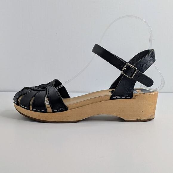 Swedish Hasbeens Shoes Cross Strap Debutant Womens EU 37 Black Leather Sandals - Picture 9 of 16